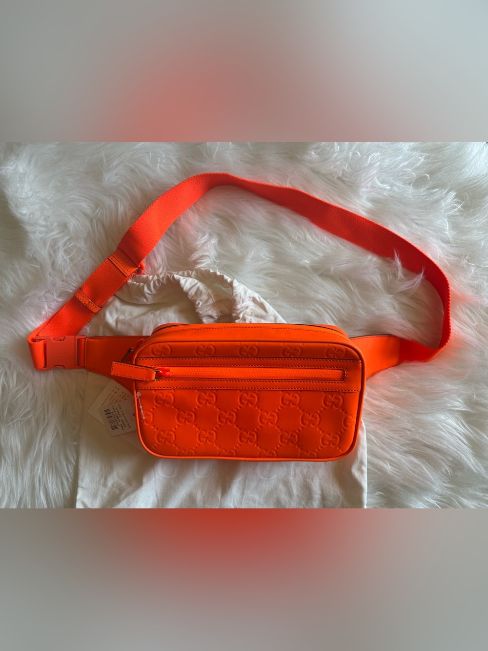 Gucci Neon Orange GG Embossed Crossbody Belt Bag